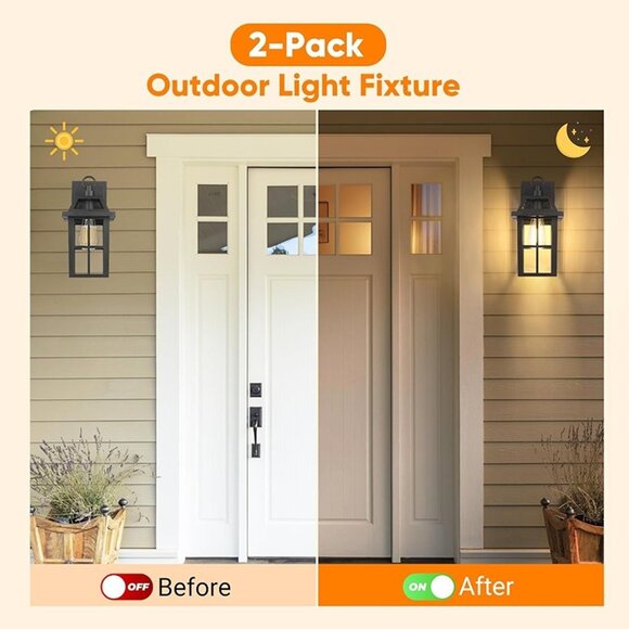 NEW 2 Pack Outdoor Wall Lantern, Waterproof Wall Sconce Light Fixtures - Picture 7 of 7